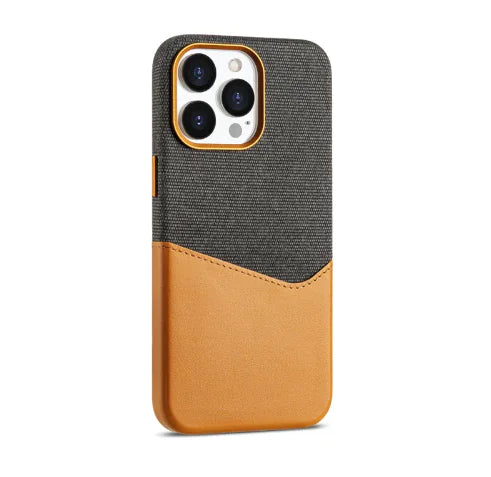 iPhone cover i stof og læder med kortholder – i flere farver (iPhone 13-16)