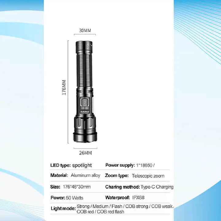 Kraftfuld genopladelig LED-lommelygte