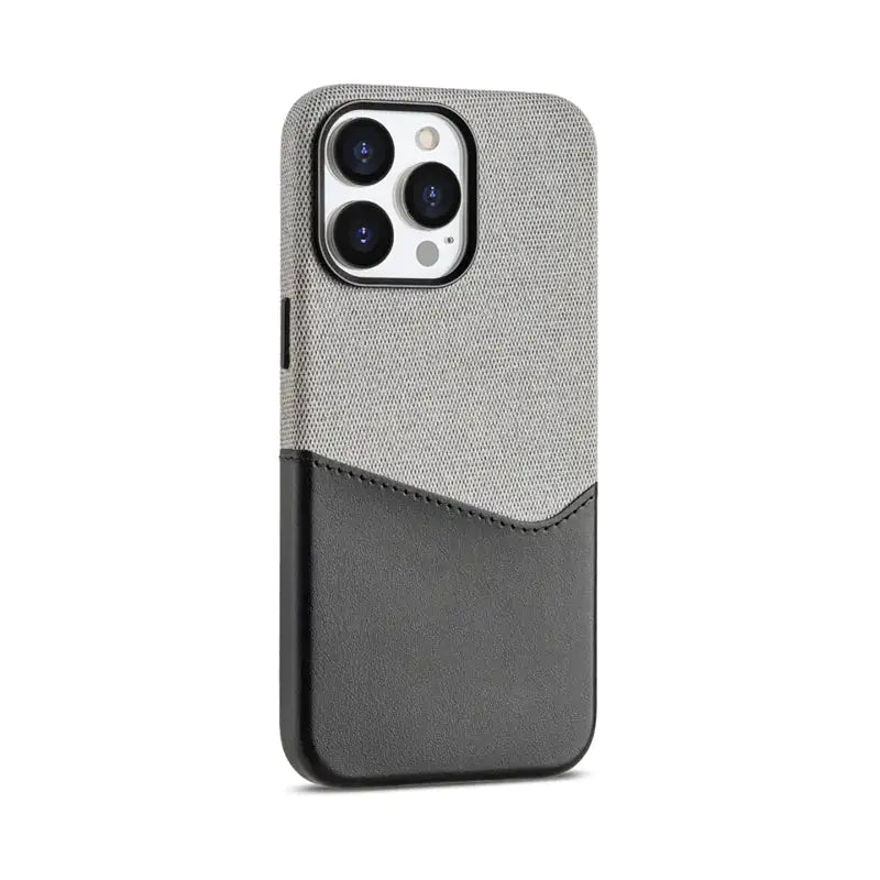 iPhone cover i stof og læder med kortholder – i flere farver (iPhone 13-16)