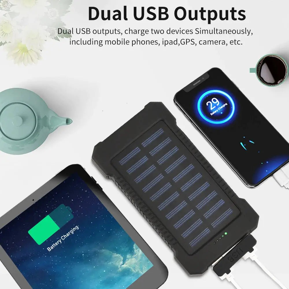 Solcelle Powerbank 20000mAh med Dual USB og IP67