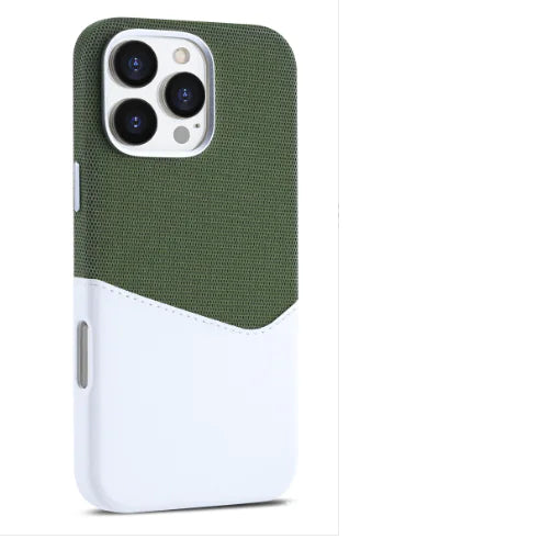 iPhone cover i stof og læder med kortholder – i flere farver (iPhone 13-16)