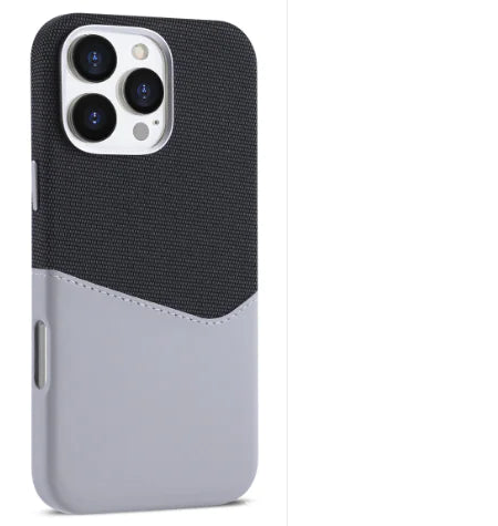 iPhone cover i stof og læder med kortholder – i flere farver (iPhone 13-16)